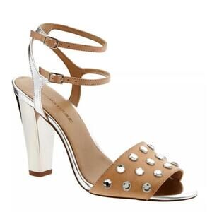 Banana Republic Tan and Silver Studded Ankle-Strap Heels